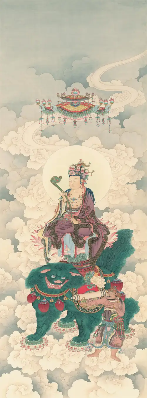 Văn Thù Sư Lợi Bồ Tát – Vân Trung Sư Tử Tọa Đồ