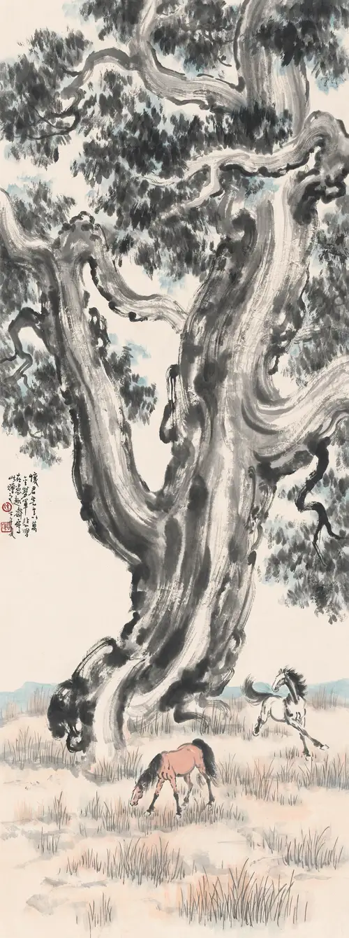 Bá Thụ Song Mã Đồ Trục